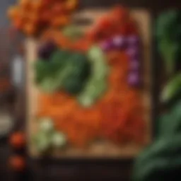 Freshly prepared colorful vegetables on a cutting board.