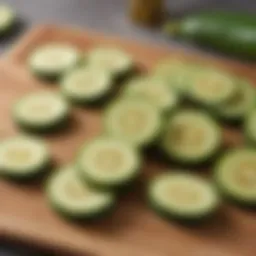 Freshly sliced zucchini arranged on a cutting board
