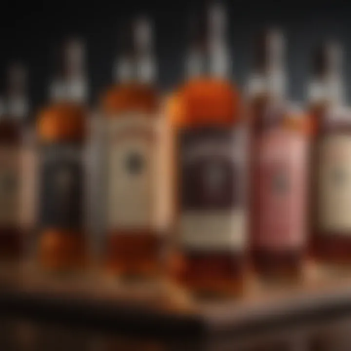 Varieties of whiskey bottles reflecting their unique character