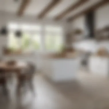 A cozy all-white kitchen with a rustic touch, featuring warm wood accents.