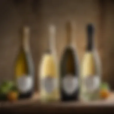 An assortment of popular Prosecco bottles displayed elegantly against a rustic backdrop