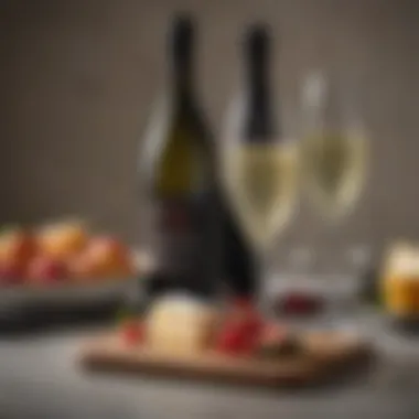 A sophisticated table setting with Prosecco, complemented by gourmet cheese and fruits
