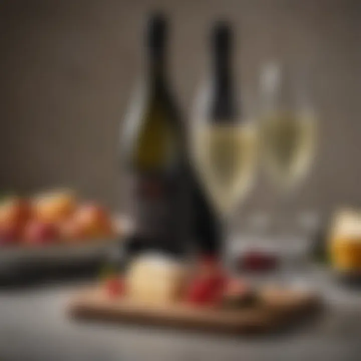 A sophisticated table setting with Prosecco, complemented by gourmet cheese and fruits