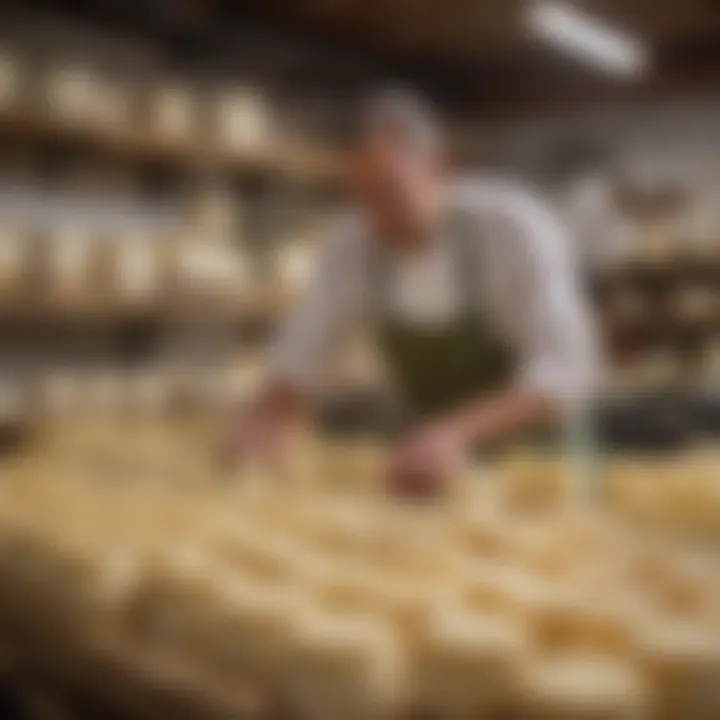 A local artisan crafting dairy-free cheese in a small workshop.