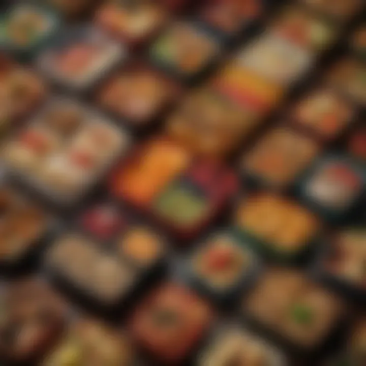 Colorful assortment of bento boxes in different sizes and designs