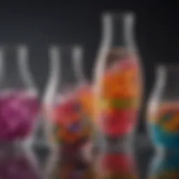 A captivating array of bubble solutions in various containers showcasing different colors and consistencies.