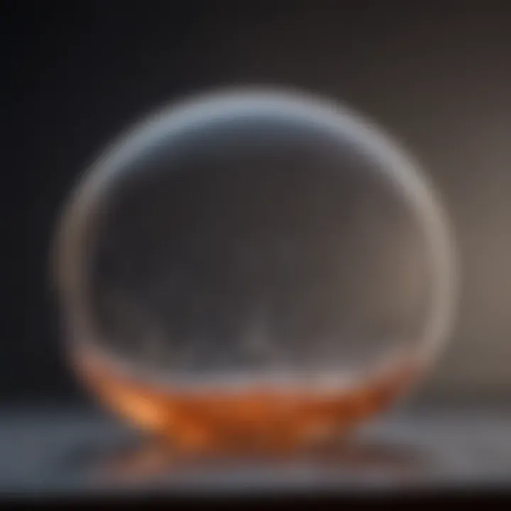 Close-up of a bubble wand capturing the moment of bubble formation with glistening droplets.