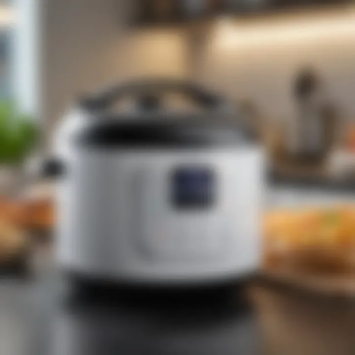 Compact rice cooker on a kitchen countertop