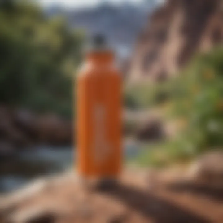 Insulated water bottle with vibrant colors in an outdoor setting.