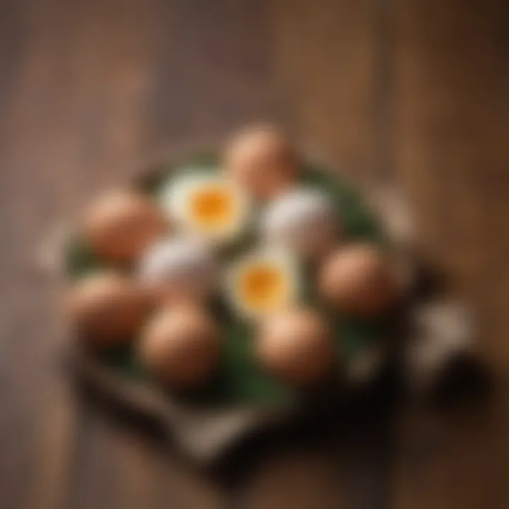 Fresh eggs arranged on a wooden surface