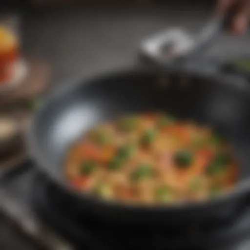 Close-up view of the Breville stir fry pan showcasing its non-stick surface