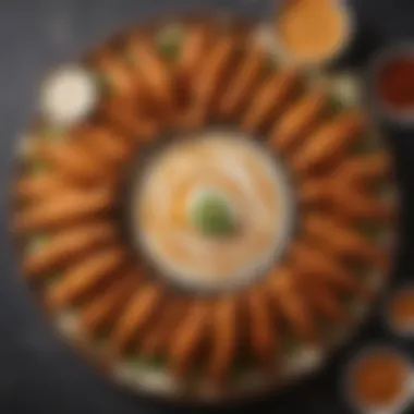 Buffalo Wings Platter with Dipping Sauces A platter of buffalo wings with various dipping sauces