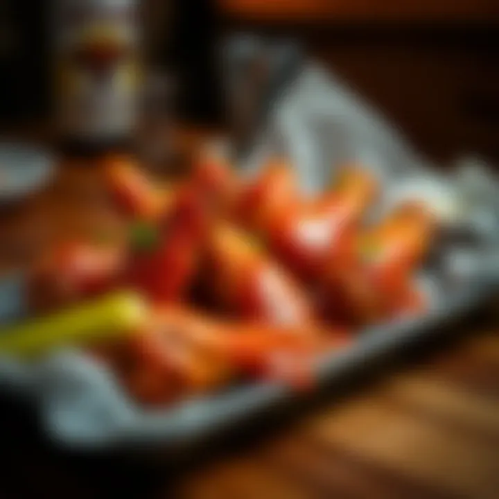 A delicious platter of buffalo wings coated in spicy buffalo sauce, ready to be enjoyed.