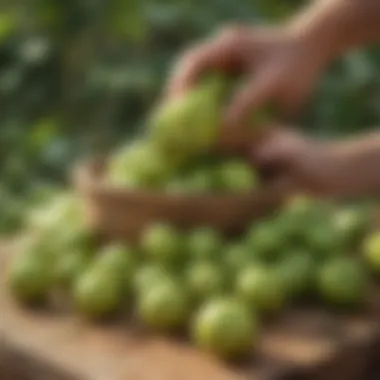 Seasonal tomatillo harvest in a garden