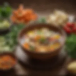 A rich bowl of caldo de res with vibrant vegetables
