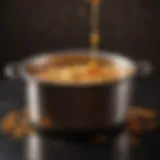 Golden caramel bubbling in a saucepan