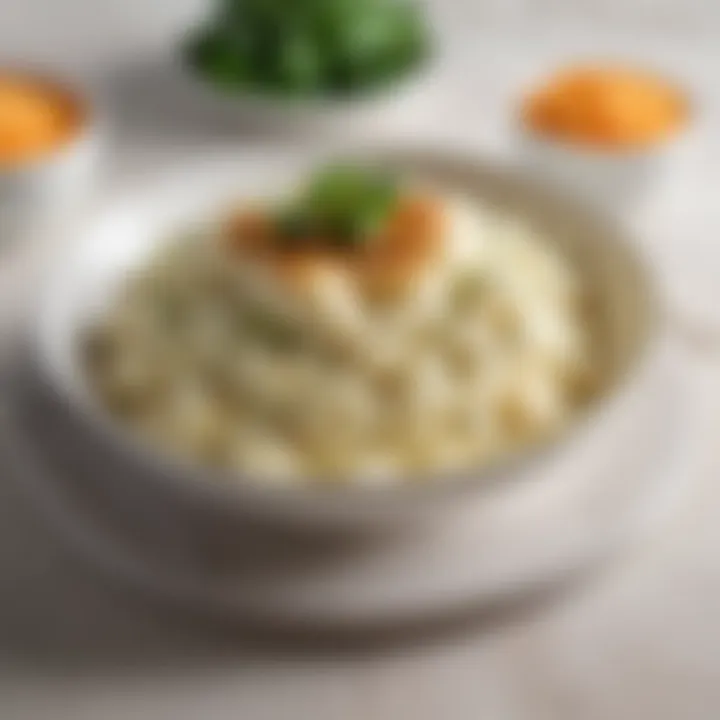 A side view of a sumptuous dish of cauliflower mashed potatoes