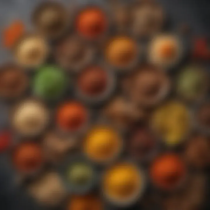 A variety of spices arranged in small bowls