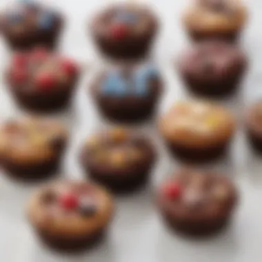 Assorted brownie bites with various toppings