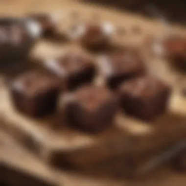 Brownie bites served on a rustic wooden board