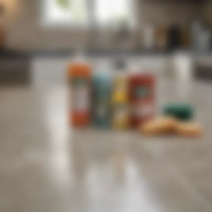 Various cleaning agents arranged on a countertop