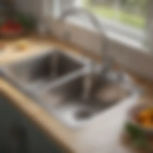 Close-up of a clean kitchen sink with gleaming surface