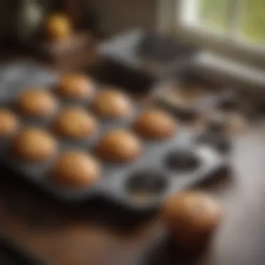 An array of cleaning supplies next to a rust proof muffin pan, emphasizing easy maintenance.