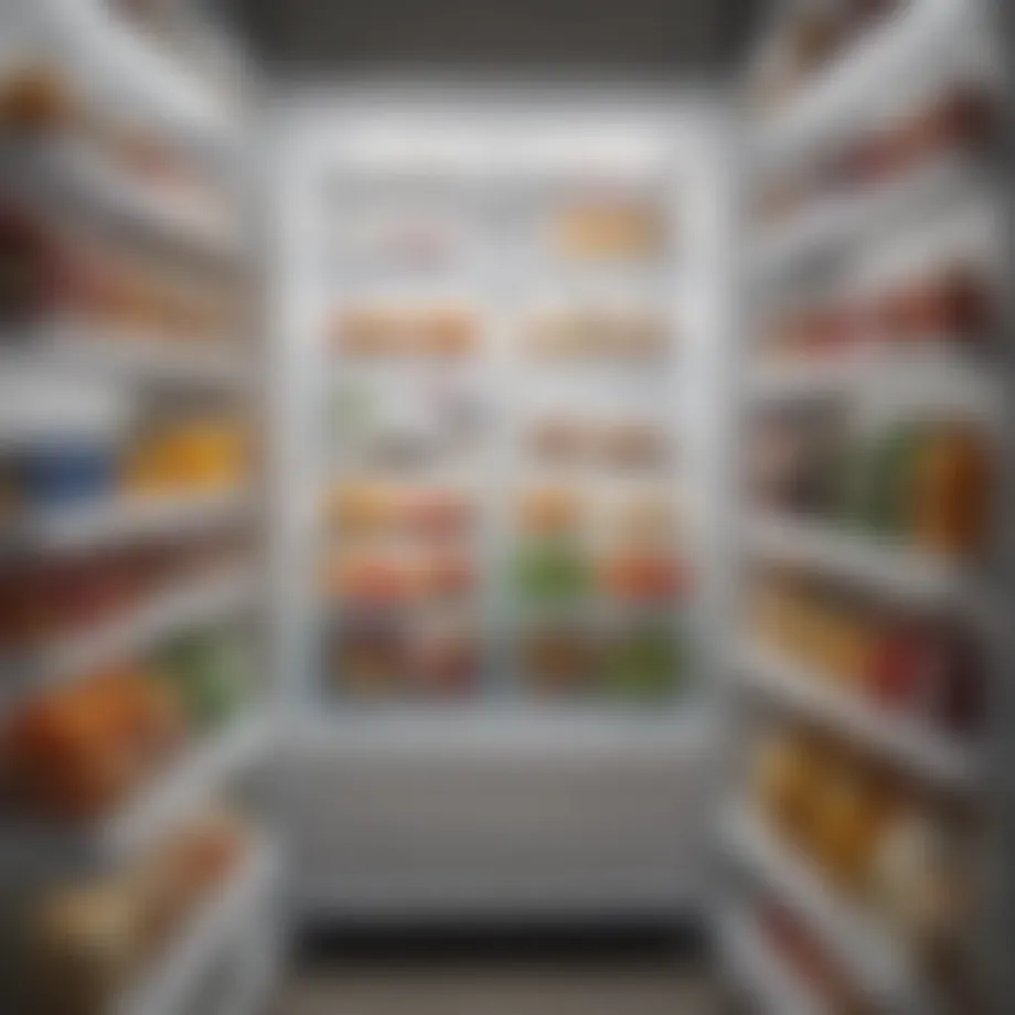 A pristine refrigerator interior showcasing organized shelves and fresh food items.