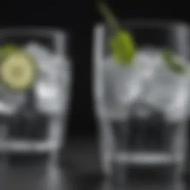 Club Soda and Seltzer Water Comparison A side-by-side comparison of club soda and seltzer water in clear glasses