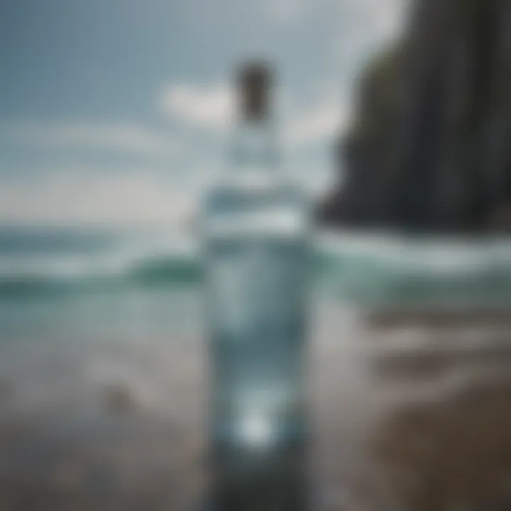 A serene coastal landscape that embodies the essence of the ocean, reflecting the inspiration behind Mermaid Tears Vodka.