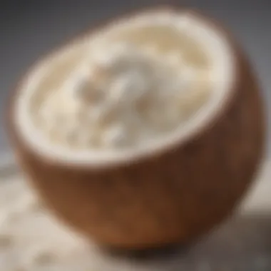 A close-up of rich coconut cream in a bowl, showcasing its thick texture.