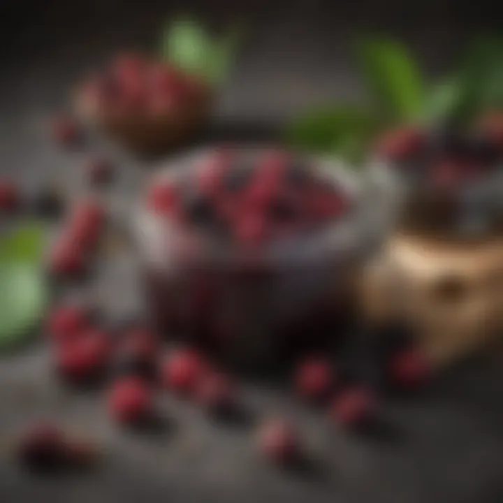 Fresh mulberries displayed with essential ingredients