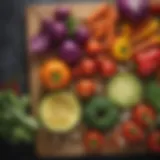 A colorful assortment of fresh vegetables on a wooden cutting board