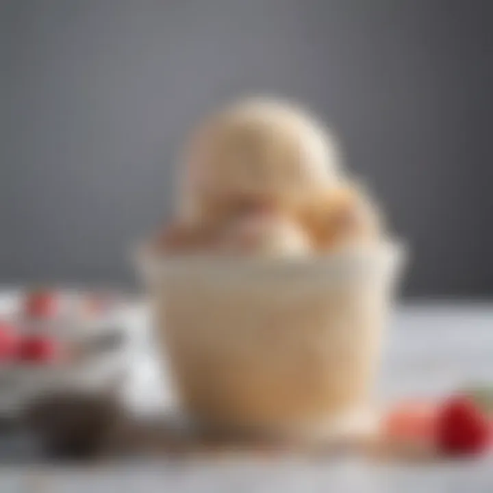 A bowl filled with creamy ice cream topped with colorful sprinkles and fruits