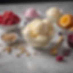 Various ingredients for homemade ice cream laid out on a countertop