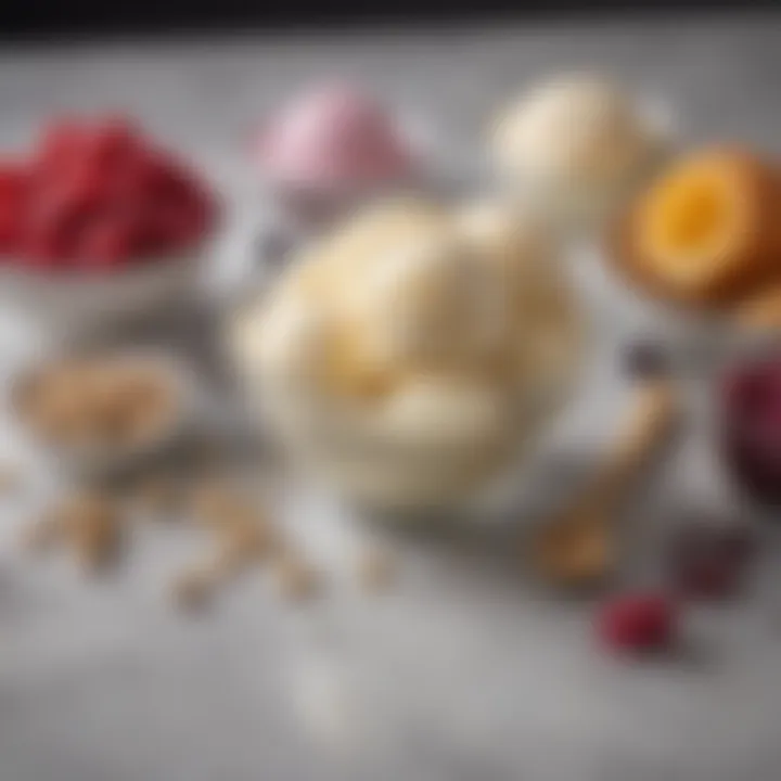 Various ingredients for homemade ice cream laid out on a countertop