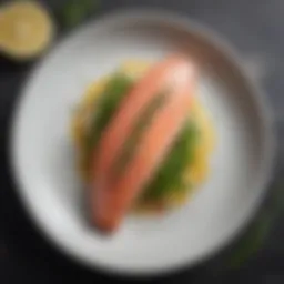 A beautifully plated ocean perch fillet with fresh herbs and lemon.