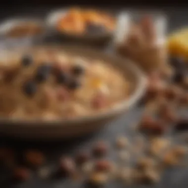 An assortment of fresh ingredients for granola, including oats, nuts, and dried fruits