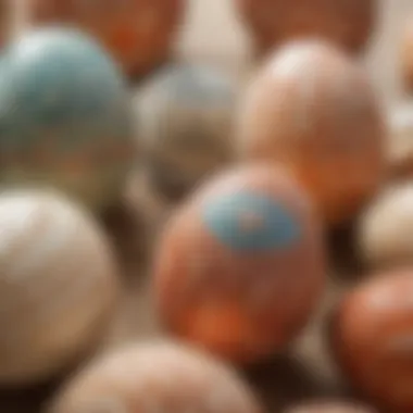 Close-up of intricate patterns on a dyed egg