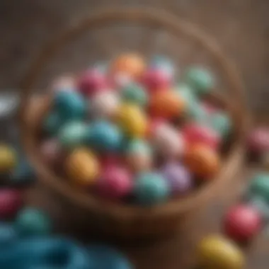 Vibrant dyed eggs in a decorative basket