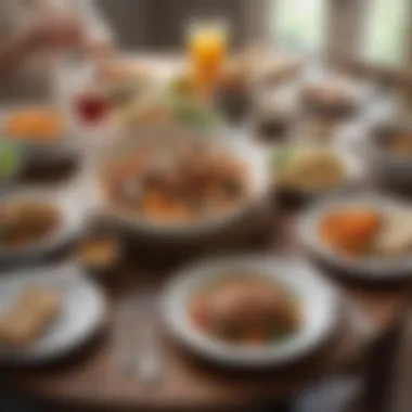 A table setting featuring an appetizing and balanced meal