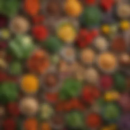 Colorful variety of fresh vegetables and grains on a wooden table