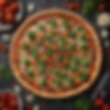 Artfully Assembled Veggie Pizza Creation A beautifully crafted veggie pizza topped with an array of colorful vegetables and a sprinkle of herbs.