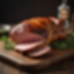 Smoked wild turkey breast on a wooden platter garnished with herbs
