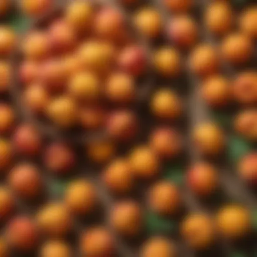 A variety of ripe apricots displayed on a wooden table, showcasing their vibrant color and texture.