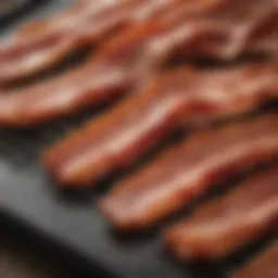 Sizzling bacon strips in an oven tray