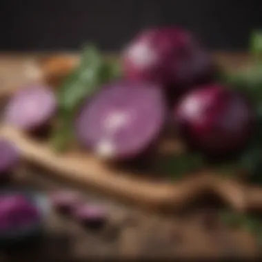 Fresh red cabbage with spices and herbs on a wooden table