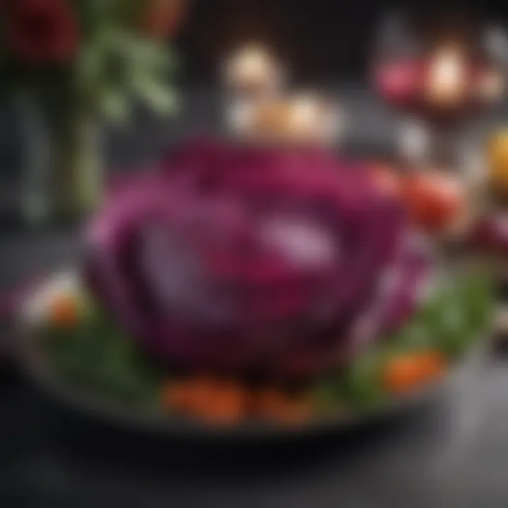 A beautifully plated red cabbage side dish with seasonal decor