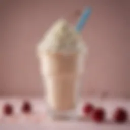 A close-up of a creamy milkshake topped with whipped cream and a cherry.