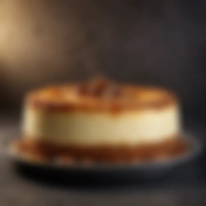 Baking cheesecake in an oven with golden-brown edges